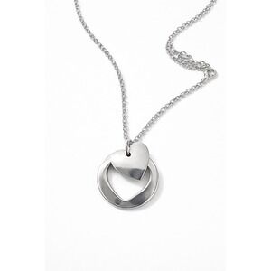 Silver Tone Heart Circle Pendant Necklace Women Delicate‎ Dainty Chain Jewelry